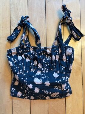 Forever That Girl Black Floral Tie-Shoulder Cropped Corset Top